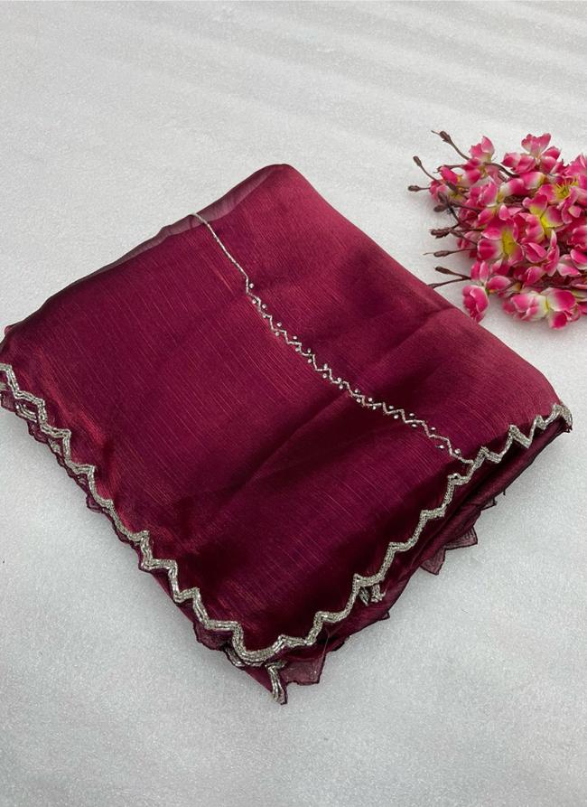 Jimmy Choo Maroon Party Wear Hand Diomond Work Saree